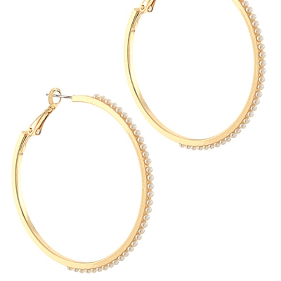 50mm Dotted Pearl Hoops - Picture 1 of 2